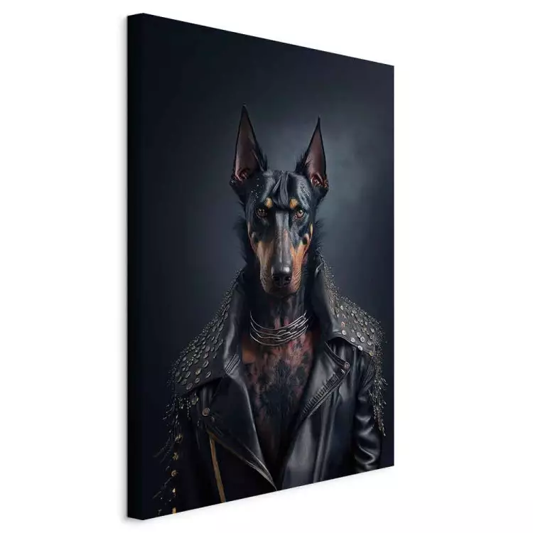 AI Dobermann - Fantasievolles Haustierporträt mit Felsen - vertikal