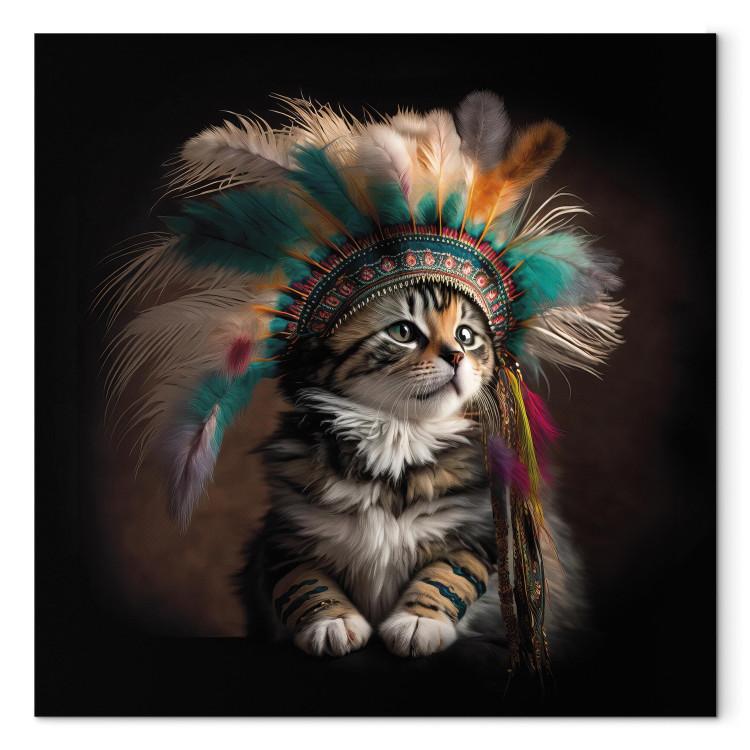 AI Kitty - Portrait of a Proud Animal in an Indian Headdress - Square