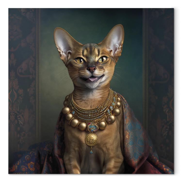 AI Abyssinian Cat - Animal Fantasy Portrait With Golden Necklace - Square