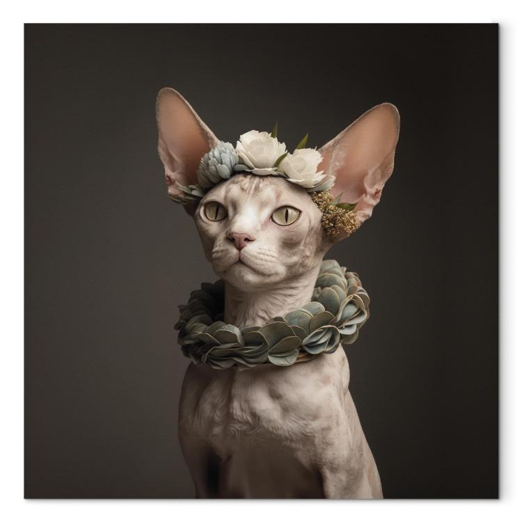 AI Sphinx Cat - Animal Portrait With Long Ears and Plant Jewelry - Square