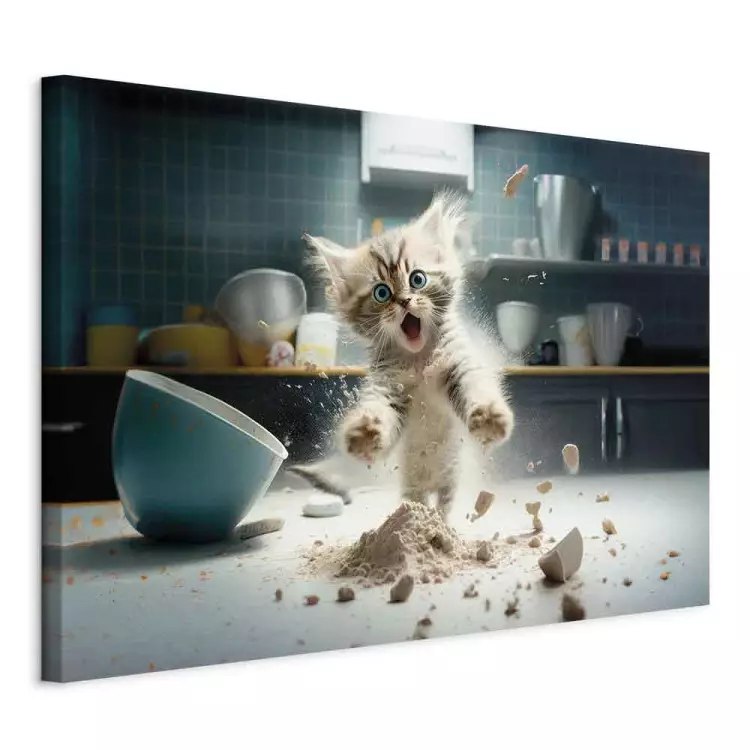 AI maine coon cat - Haustier bei der Küchenarbeit - horizontal