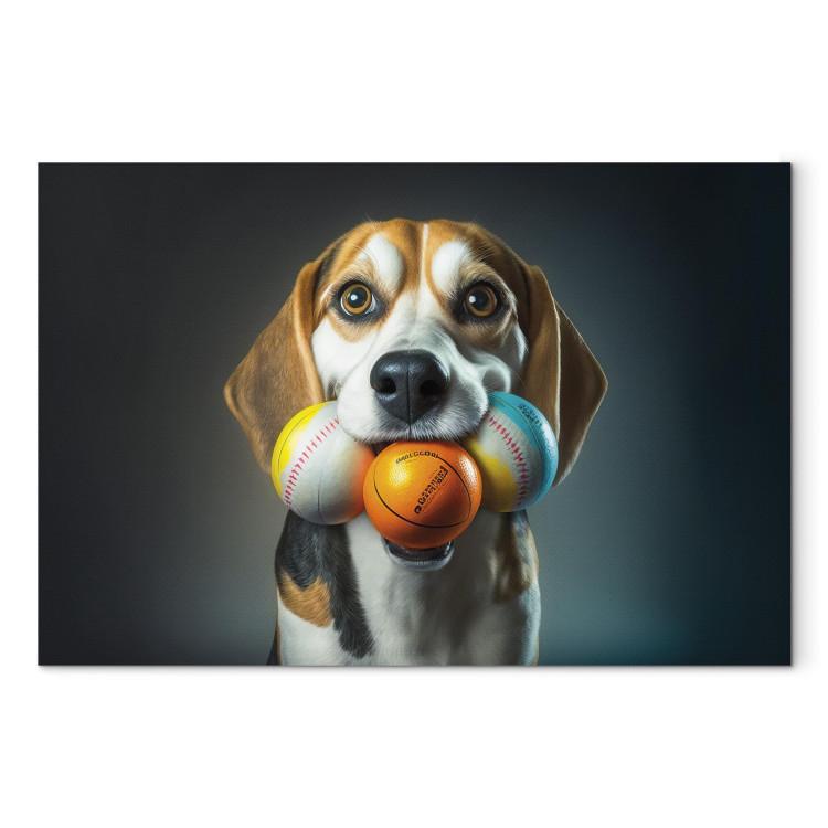 AI Beagle Dog - Portrait of a Animal With Three Balls in Its Mouth - Horizontal