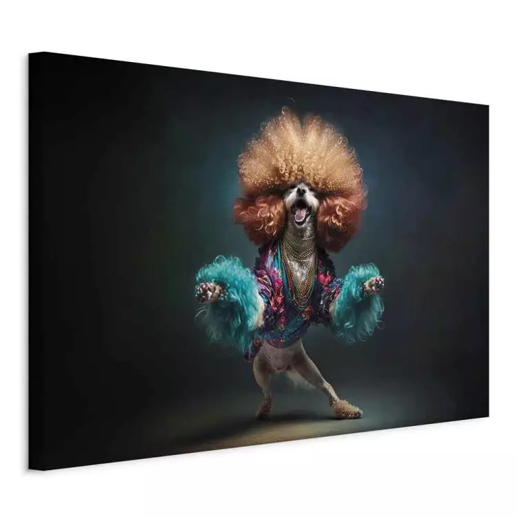 AI dog doodle - Disco tanzendes Haustier mit Afro - horizontal