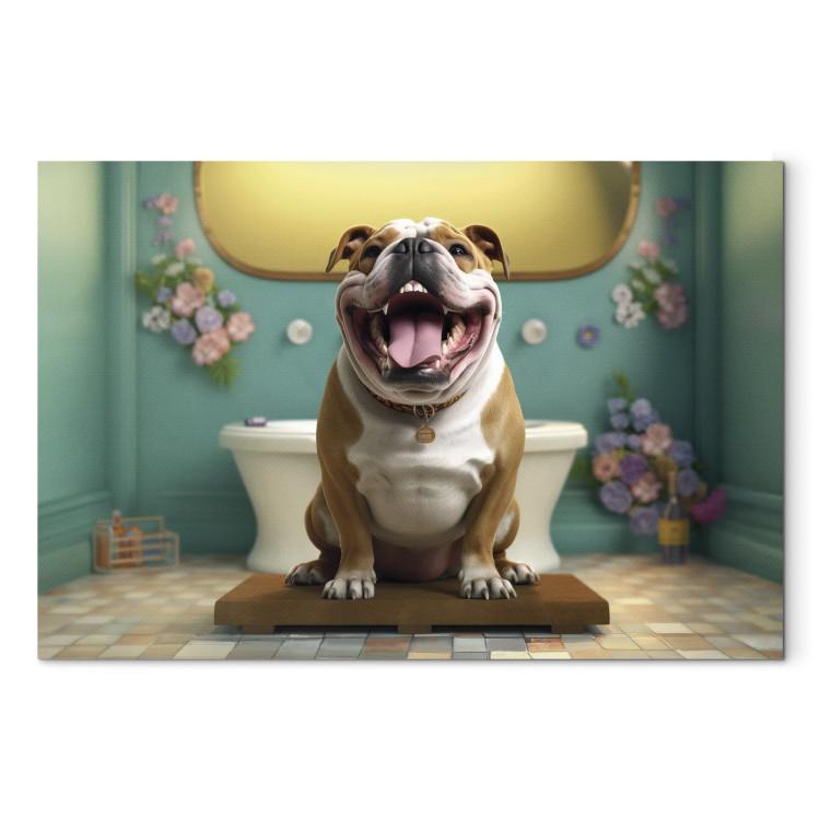 AI French Bulldog Dog - Animal Waiting In Colorful Bathroom - Horizontal