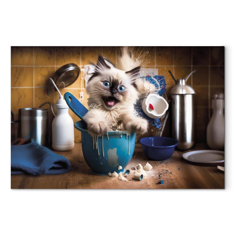 AI Ragdoll Cat - Fluffy Animal While Playing in the Kitchen - Horizontal