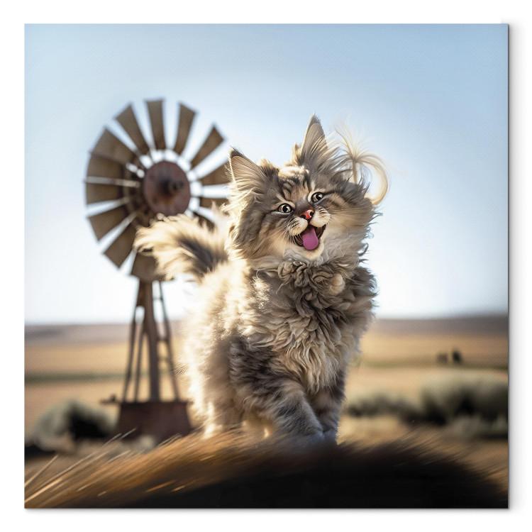 AI Maine Coon Cat - Smiling Fluffy Animal in Don Quixote Style - Square