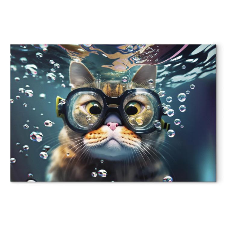 AI Cat - Diving Animal in Goggles Among Bubbles - Horizontal