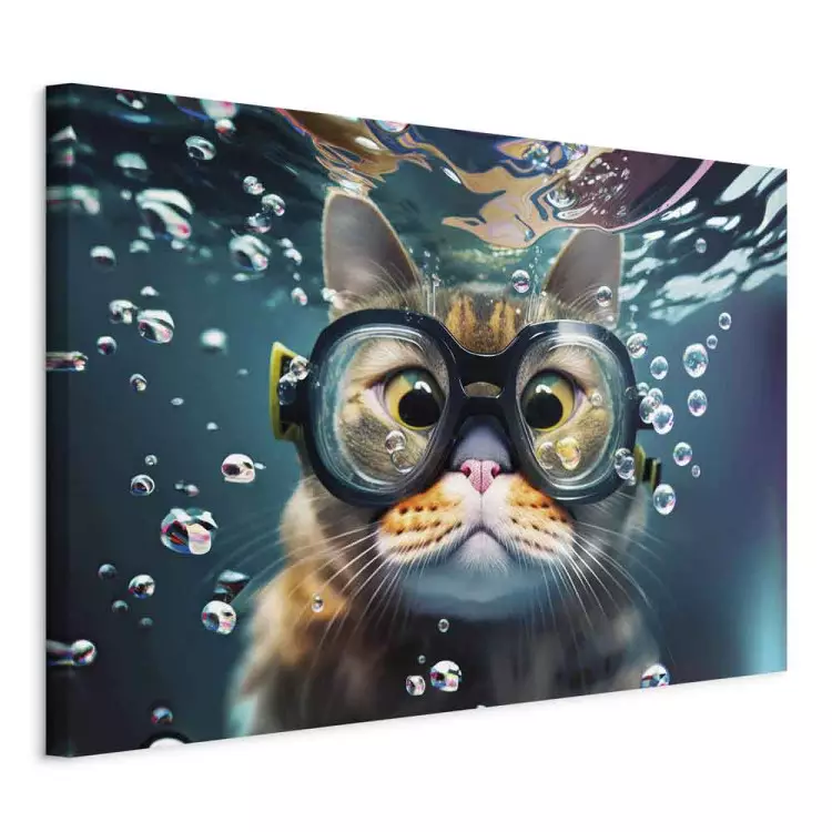 AI Katze - Tier mit Taucherbrille und Seifenblasen, horizontal