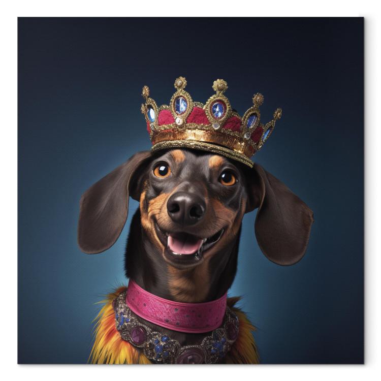 AI Dog Dachshund - Portrait of a Smiling Animal Wearing a Crown - Square