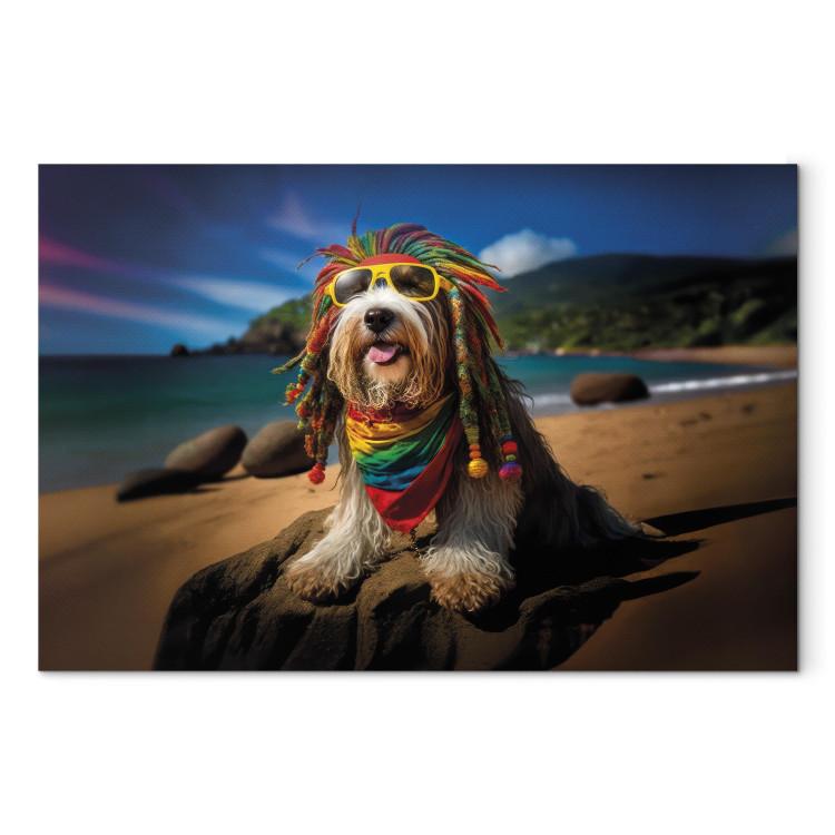 AI Bearded Collie Dog - Rasta Animal Chilling on Paradise Beach - Horizontal