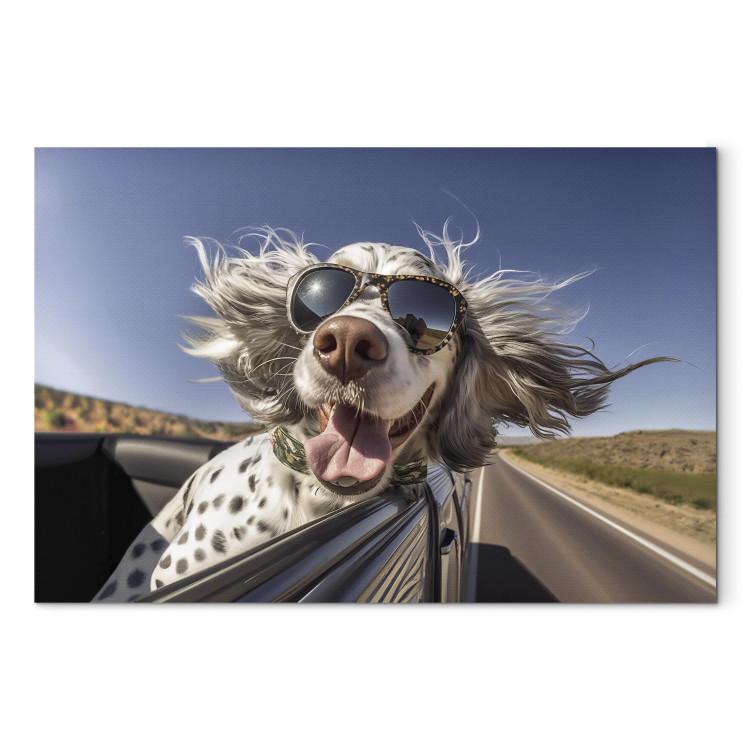 AI English Setter Dog - Animal With Glasses Riding in a Car - Horizontal