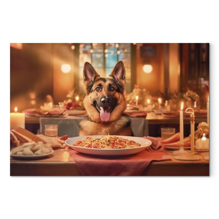 AI Dog German Shepherd - Animal at Dinner in Restaurant - Horizontal