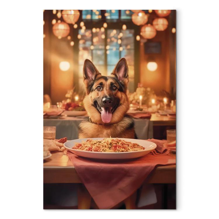 AI Dog German Shepherd - Animal at Dinner in Restaurant - Vertical