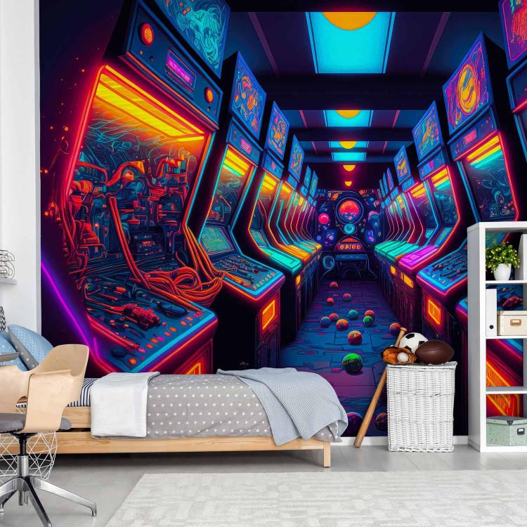 Arcade Machines - A Multi-Colored Gaming Room in Neon Light