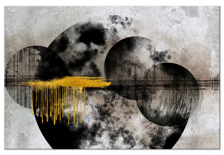 Edler Mond - geometrische Formen mit Goldelementen auf grauem Hintergrund