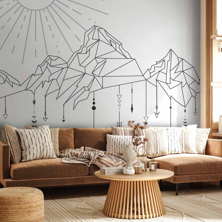 Outline of a Mountain Range - Minimalist Depiction of Mountains in Boho Style