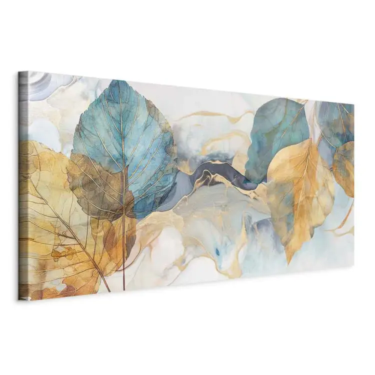 Ein Hauch von Herbst - gelbe und blaue Blätter abstrakter Hintergrund