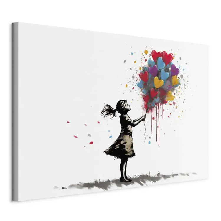 Buntes Graffiti - Mädchen mit herzförmigen Luftballons