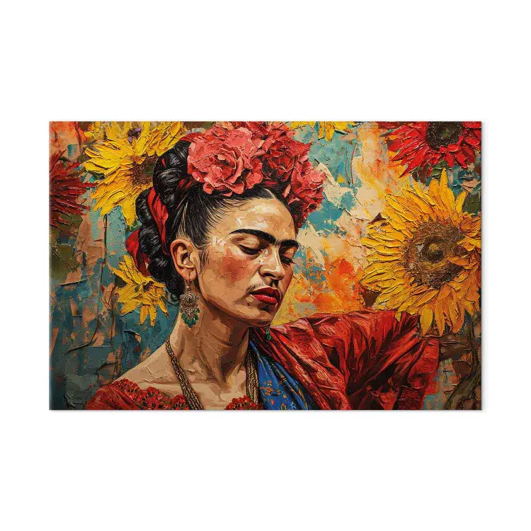Frida Kahlo - Frau vor Sonnenblumen im van-Gogh-malerischen Stil