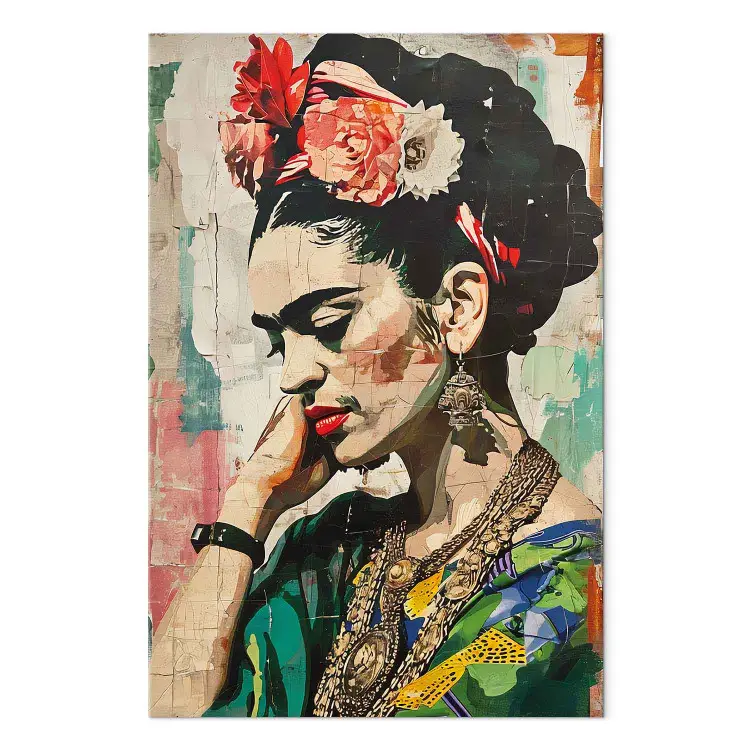 Frida Kahlo - farbiges Porträt auf gebrochener Wand