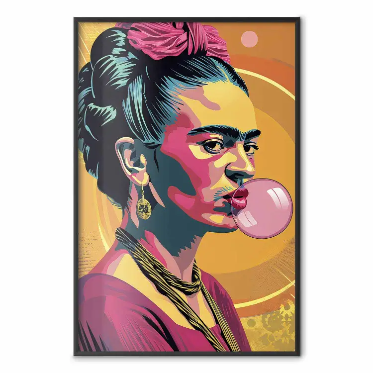 Frida Kahlo - Portrait of the Painter With Bubble Gum in Pop-Art Style