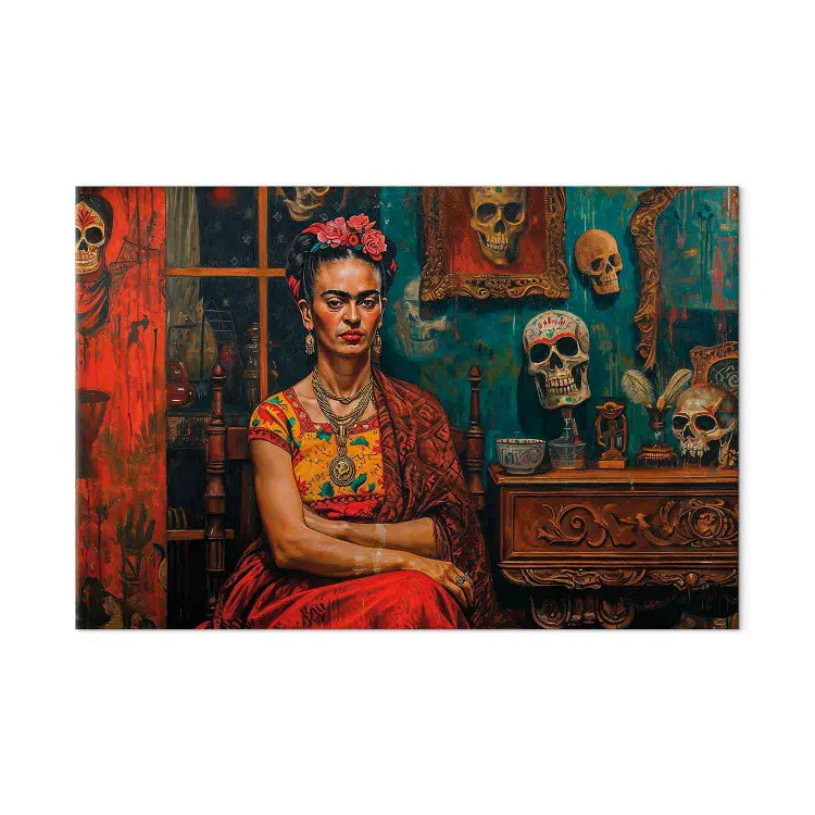 Frida Kahlo - Komposition mit Malerin im Raum mit Totenschädeln