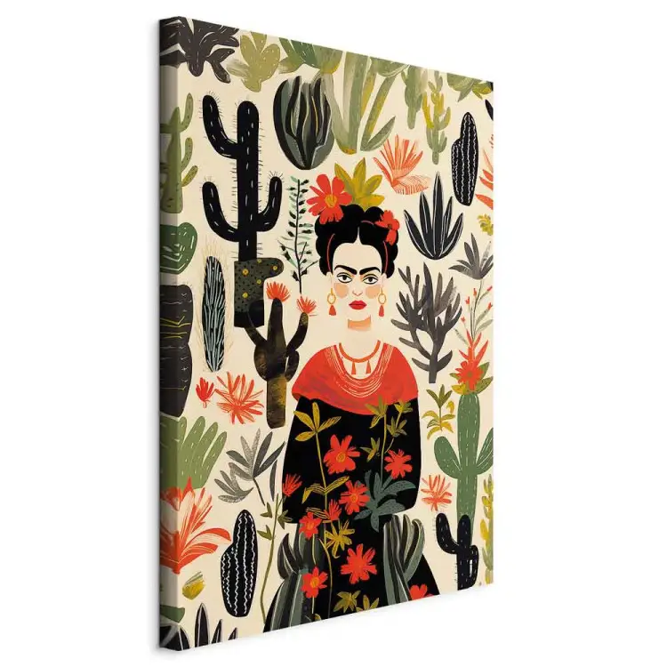 Frida Kahlo - Porträt inmitten von Kakteen in der Wüste