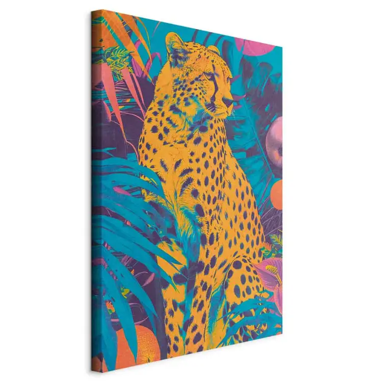 Pop-Art Gepard - Wildkatze in Farben, umgeben von Pflanzen