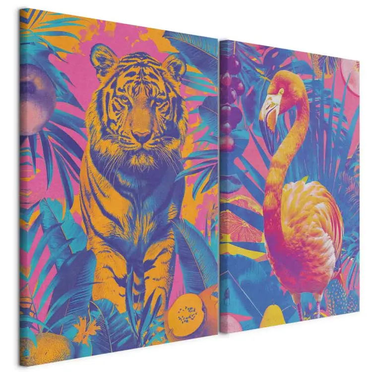 Tropische Bilder - Tiere im Pop-Art-Stil vor Dschungel