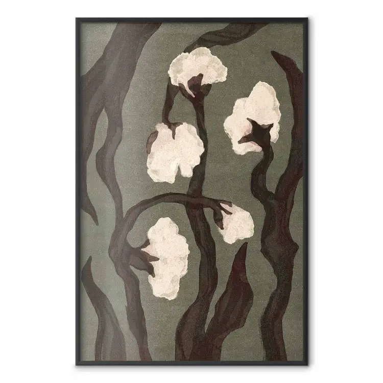 Blumen der Nacht - Baumwollillustration auf verwittertem grünem Hintergrund