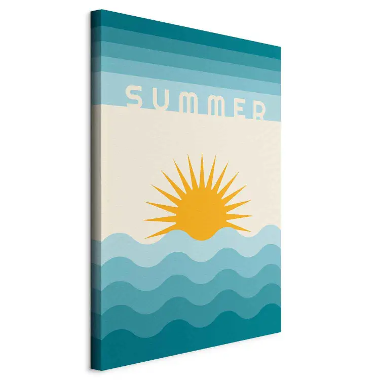 Sonniger Strand - Retro-Grafik mit dem Schriftzug Summer und maritimer Landschaft