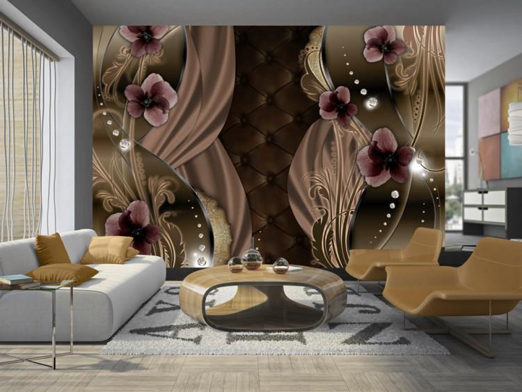 Fototapete Burgunderfehler - Abstrakt mit Blumen auf gepolstertem Hintergrund