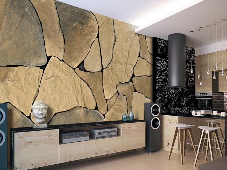 Fototapete Rustikale Wand - Hintergrund mit natürlichem Muster aus Steinen