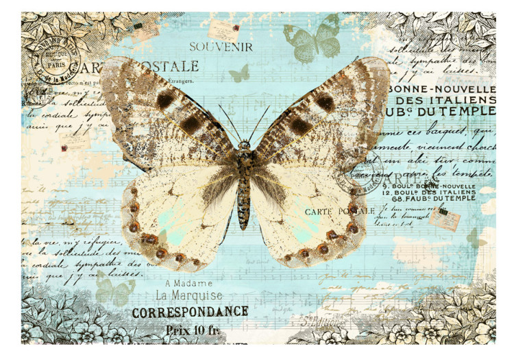 Fototapete Postkarte mit einem Schmetterling - Schmetterling mit retro Noten 61300 additionalImage 1