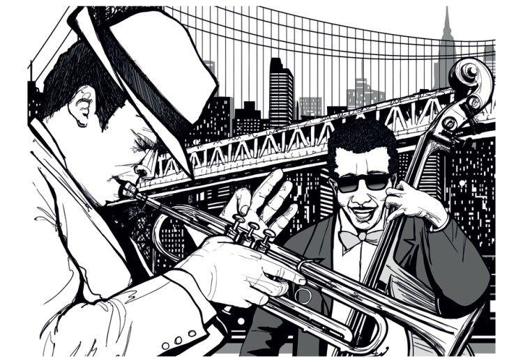 Vlies Fototapete Musikalische Welt - Männer die Musik auf Brücke in New York spielen 61110 additionalImage 1
