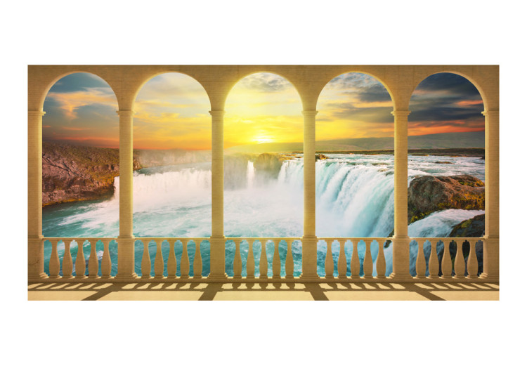 Vlies Fototapete Niagara-Wasserfall Traum - Fluss mit Wasserfall hinter Säulen 60020 additionalImage 1