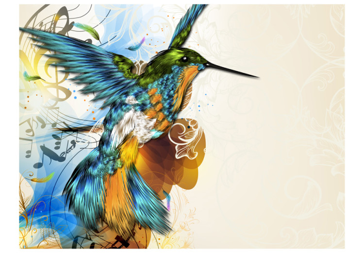 Fototapete Kolibri in bunten Farben - Fantasie mit Noten mit Muster 61320 additionalImage 1