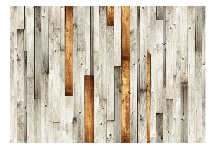 Vlies Fototapete Holztextur - Muster aus grauen Holzbrettern mit braunem Akzent 61040 additionalImage 1