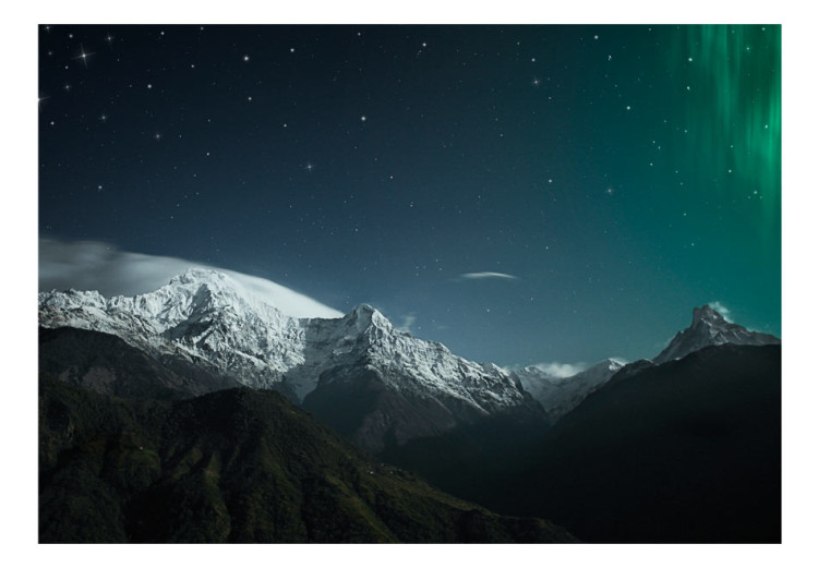 Fototapete Nordlicht - verschneite Berge im Winter bei Nacht mit Kosmos 59850 additionalImage 1