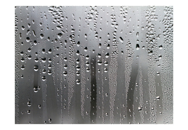 Fototapete Regen - Graues Motiv von an Glasscheibe herunterlaufender Regentropfen 61060 additionalImage 1
