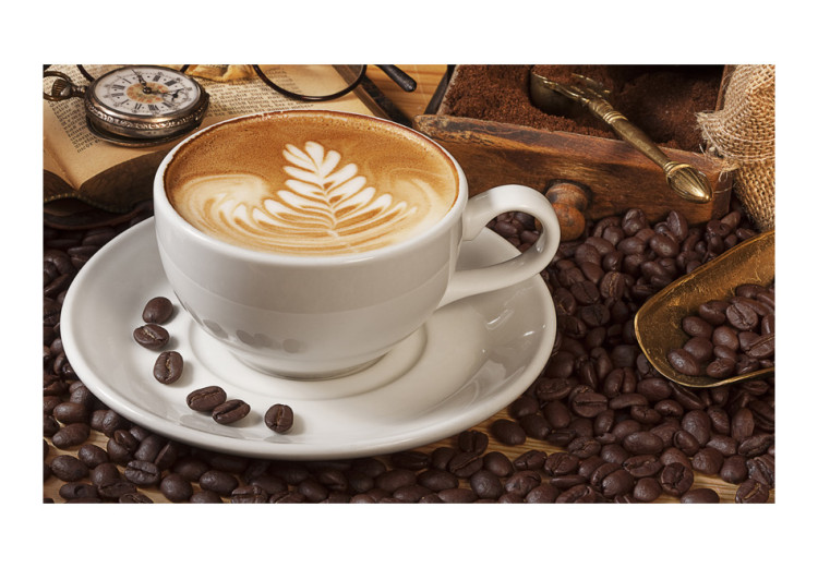 Vlies Fototapete Kaffee vielleicht? - klassische Tasse weißen Kaffees mit Buch 60221 additionalImage 1
