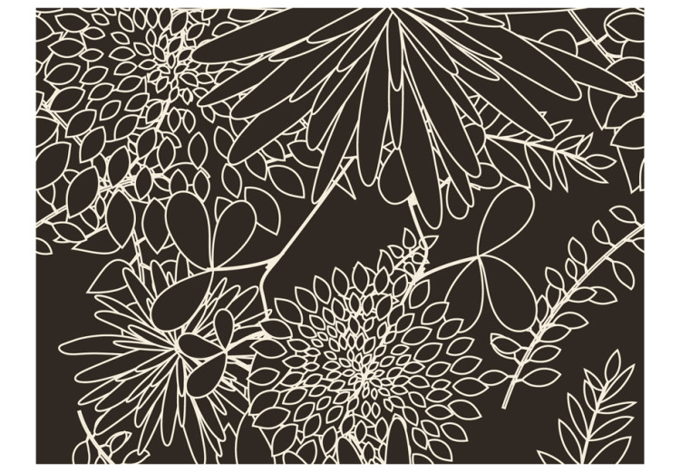 Vlies Fototapete Schwarz-weißes Blumenmotiv - Weiße Umrisszeichnung von Pflanzen 60831 additionalImage 1