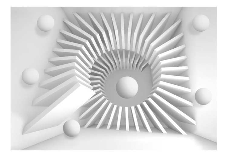 Vliestapete Raumabstraktion - weiße räumliche Illusion eines 3D-Kreises mit Kugeln 60161 additionalImage 1