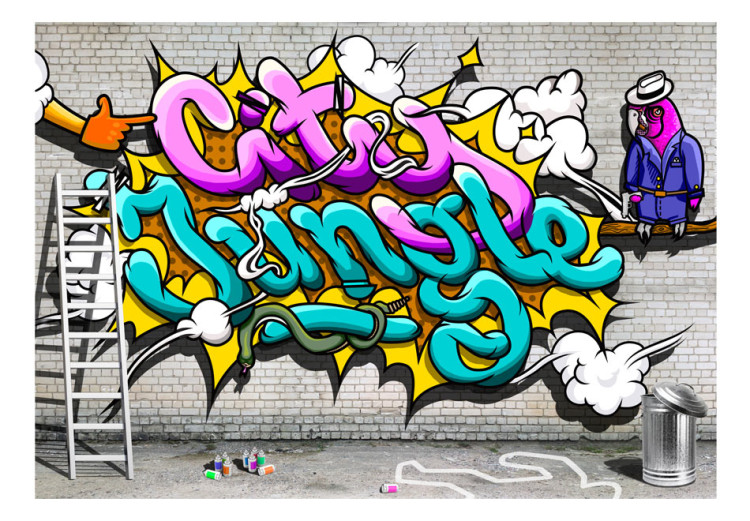 Vlies Fototapete Rosa Papagei - Street Art in Form von Graffiti mit großem Schriftzug 60761 additionalImage 1