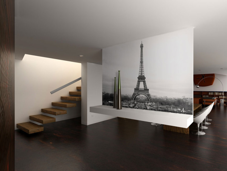 Vlies Fototapete Pariser Stadtarchitektur - Schwarz-weißer Eiffelturm im Retro-Stil 59891