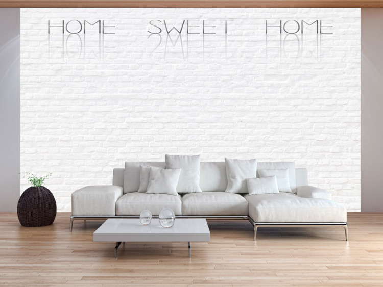 Fototapete Home sweet home - Schriftzug weißer Ziegel mit Schatten und Spiegelung 60891