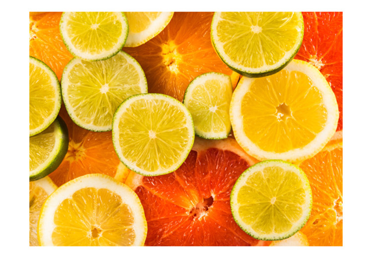 Fototapete Sommerliche Erfrischung - orangefarbene Komposition aus Zitrusfrüchten 59822 additionalImage 1