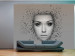 Vlies Fototapete Gedankenrennen - graues abstraktes weibliches Gesicht mit Symbolen 61222