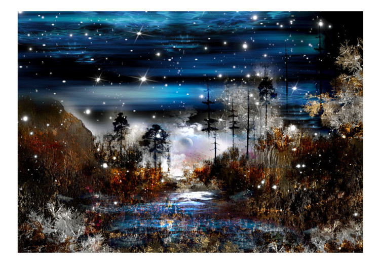 Vlies Fototapete Nacht im Wald - nächtliche Landschaft mit sternenklarem Himmel 59732 additionalImage 1