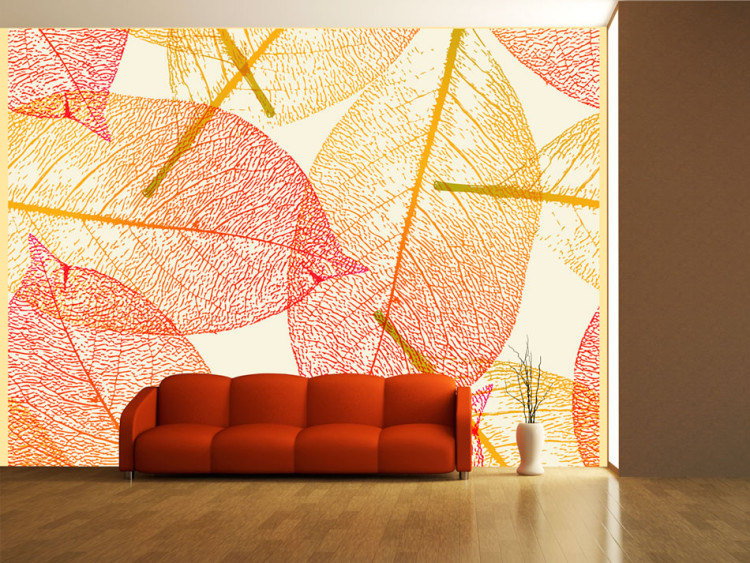 Fototapete Herbstblätter - Abstrakt mit bunten Blättern einfarbiger Hintergrund 60803